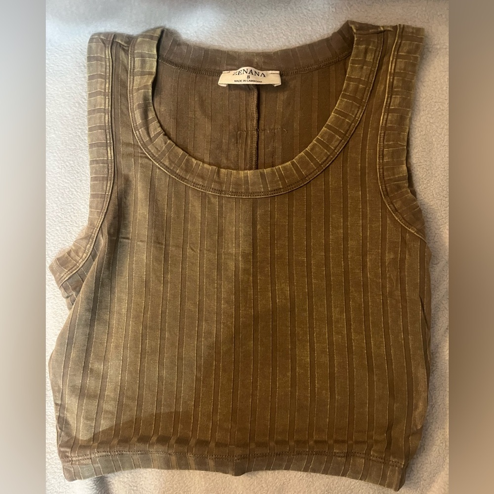 Mocha/Brown Ribbed Sleeveless Cropped Tank Top